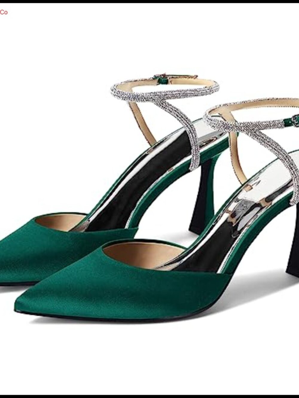 Rhinestone Kitten Heel Satin Pumps Pointed Toe Slingback Wedding Shoes